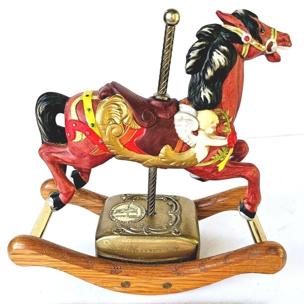 Vintage Tobin Fraley Rocking Carousel Horse Music Box Limited Edition Cherub